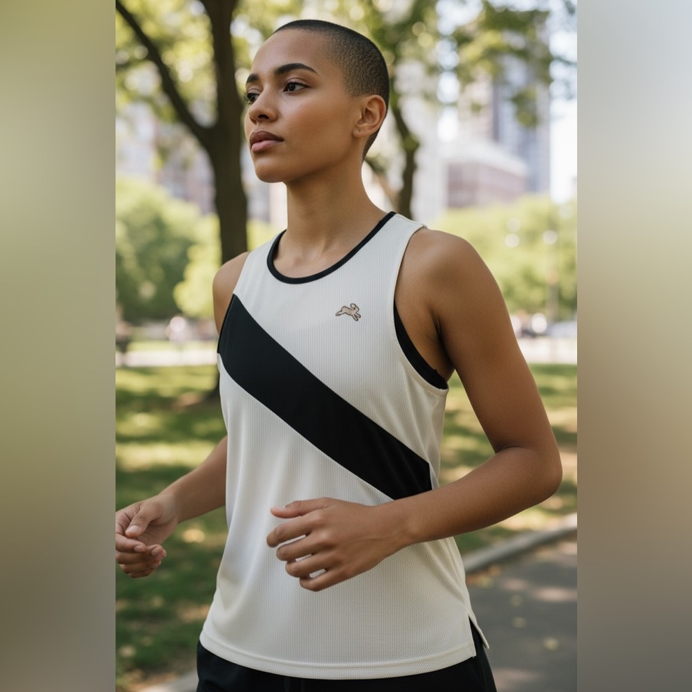 Tracksmith Black and Cream Tank Top